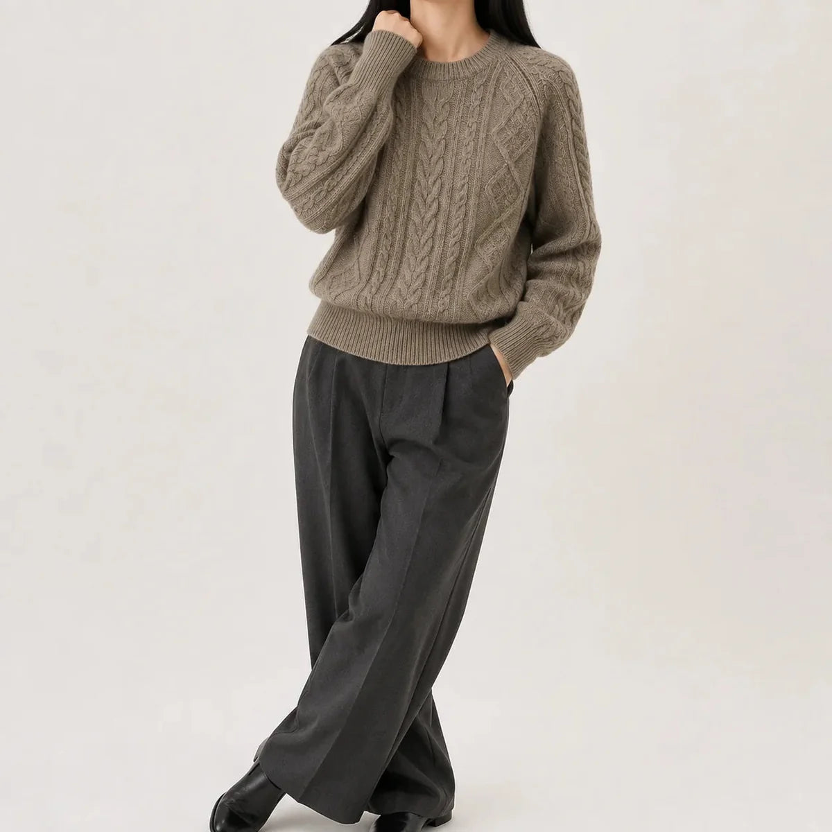 Cable Knit Sweater – Cream Crew Neck Knit Jumper