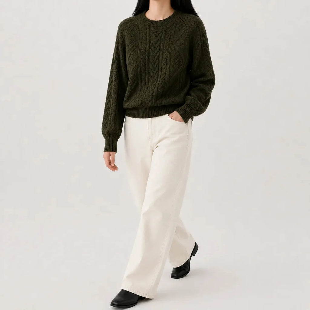 Cable Knit Sweater – Cream Crew Neck Knit Jumper