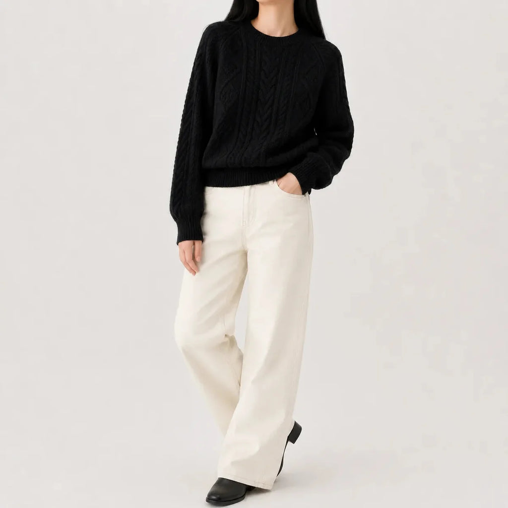 Cable Knit Sweater – Cream Crew Neck Knit Jumper