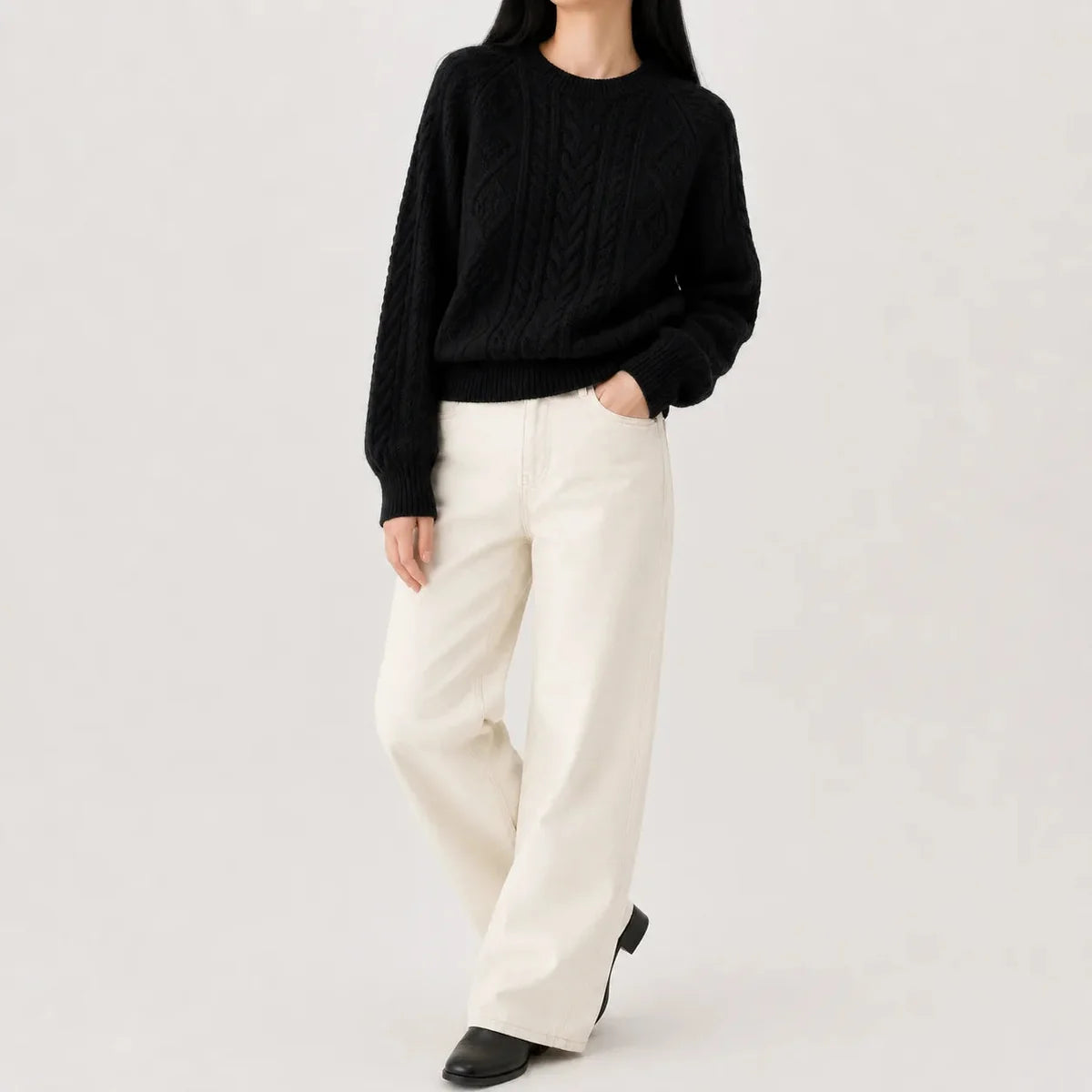 Cable Knit Sweater – Cream Crew Neck Knit Jumper