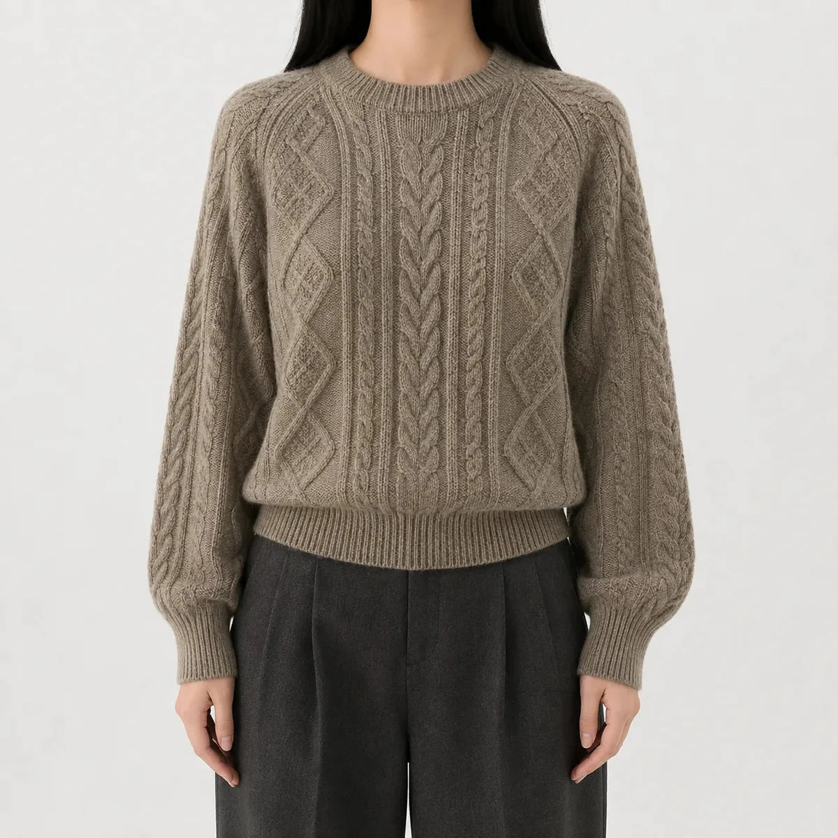 Cable Knit Sweater – Cream Crew Neck Knit Jumper