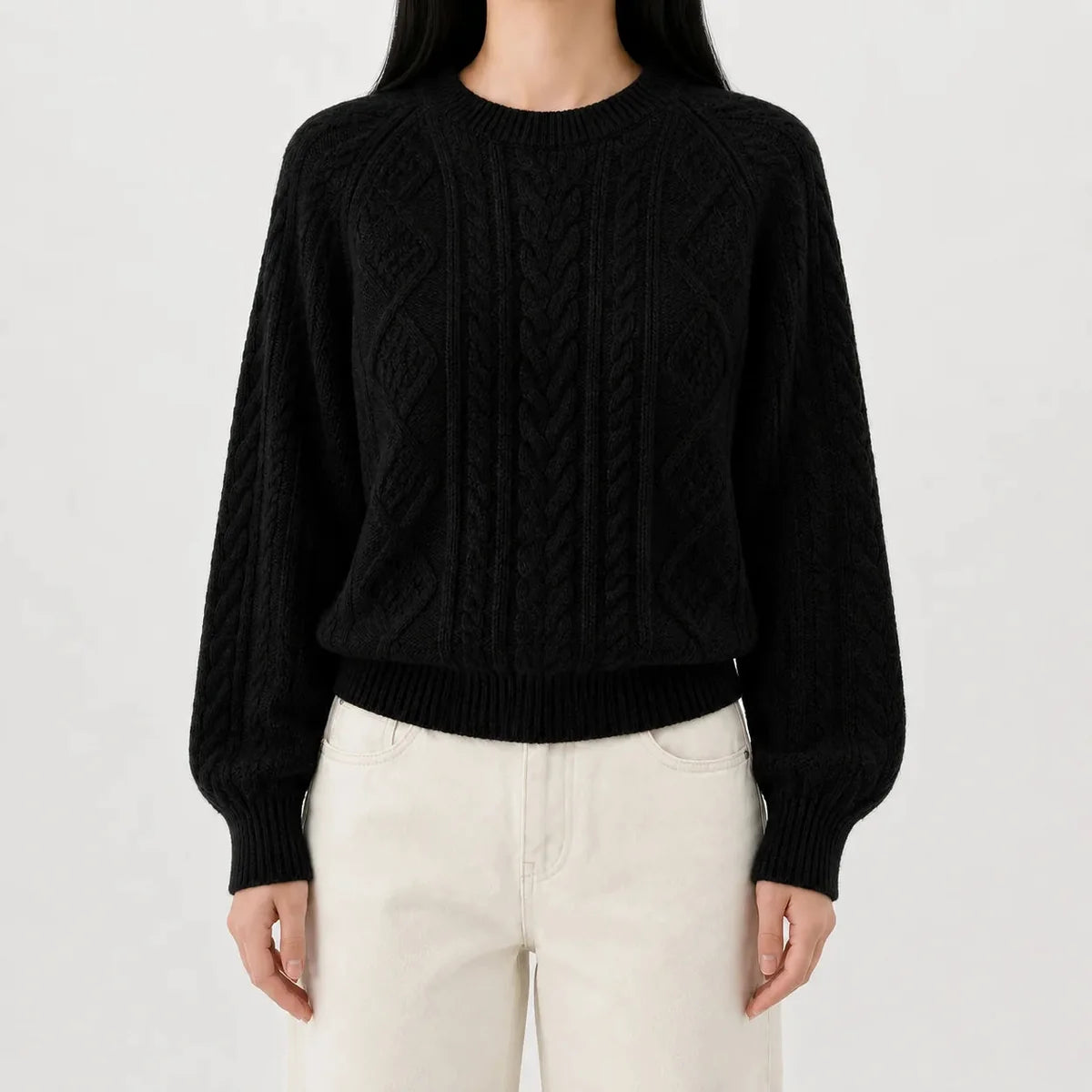 Cable Knit Sweater – Cream Crew Neck Knit Jumper