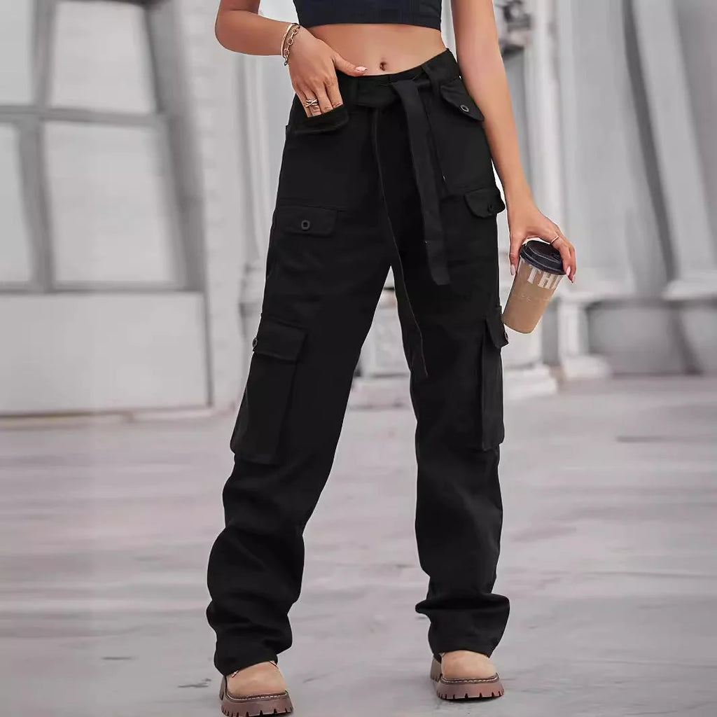 Cargo Pants for Women – Black High Waisted Cargo Pants with Belt