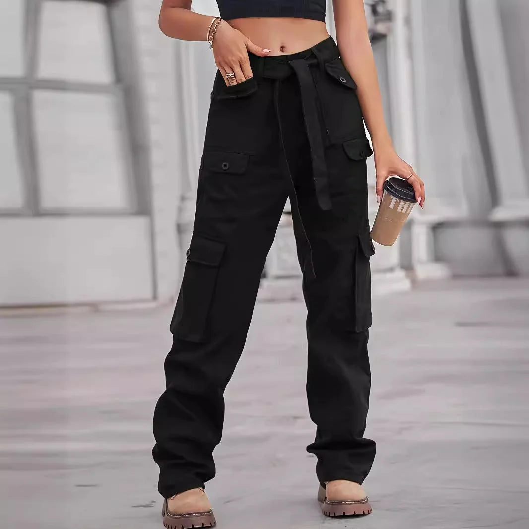 Cargo Pants for Women – Black High Waisted Cargo Pants with Belt