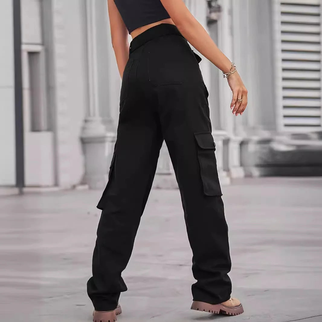 Cargo Pants for Women – Black High Waisted Cargo Pants with Belt