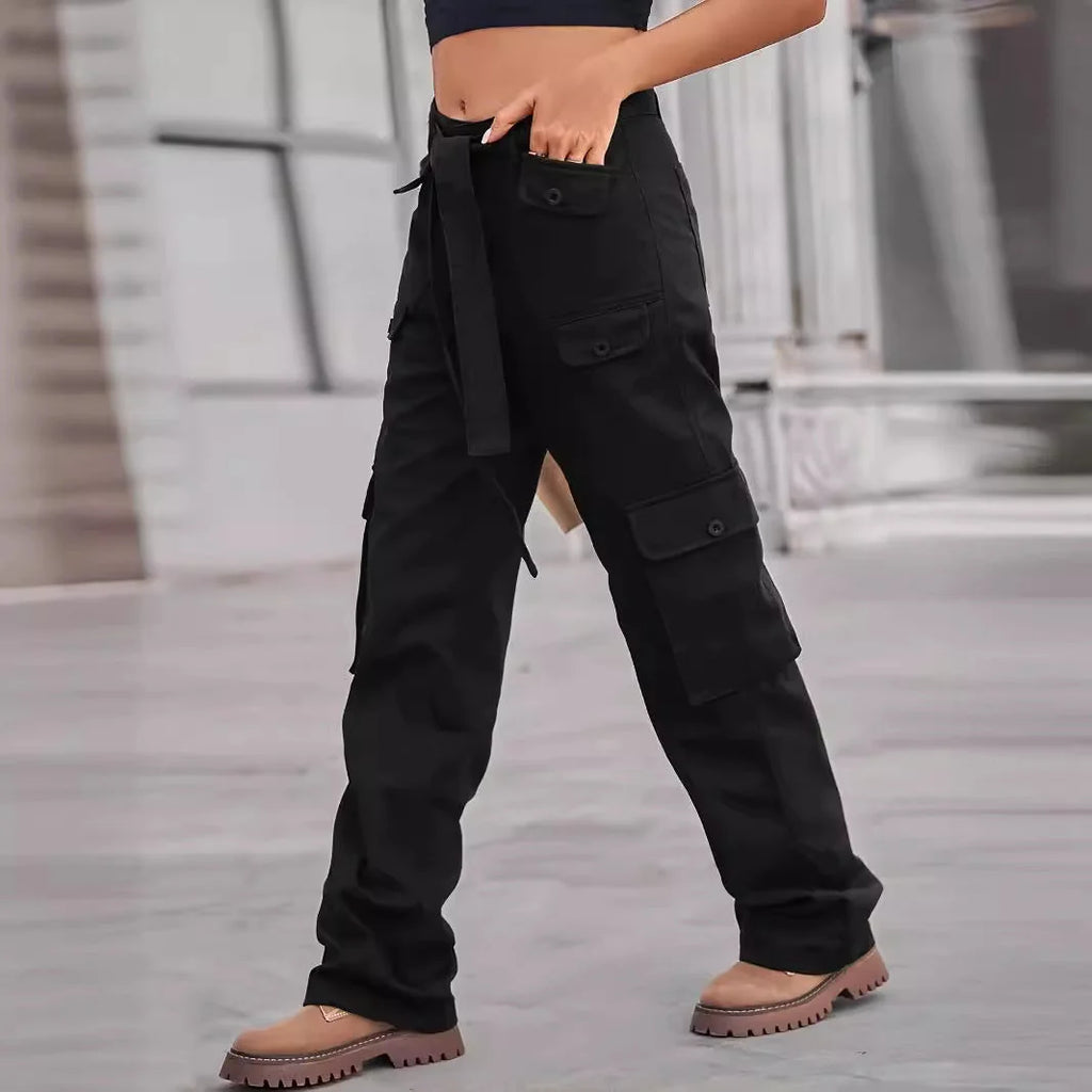 Cargo Pants for Women – Black High Waisted Cargo Pants with Belt
