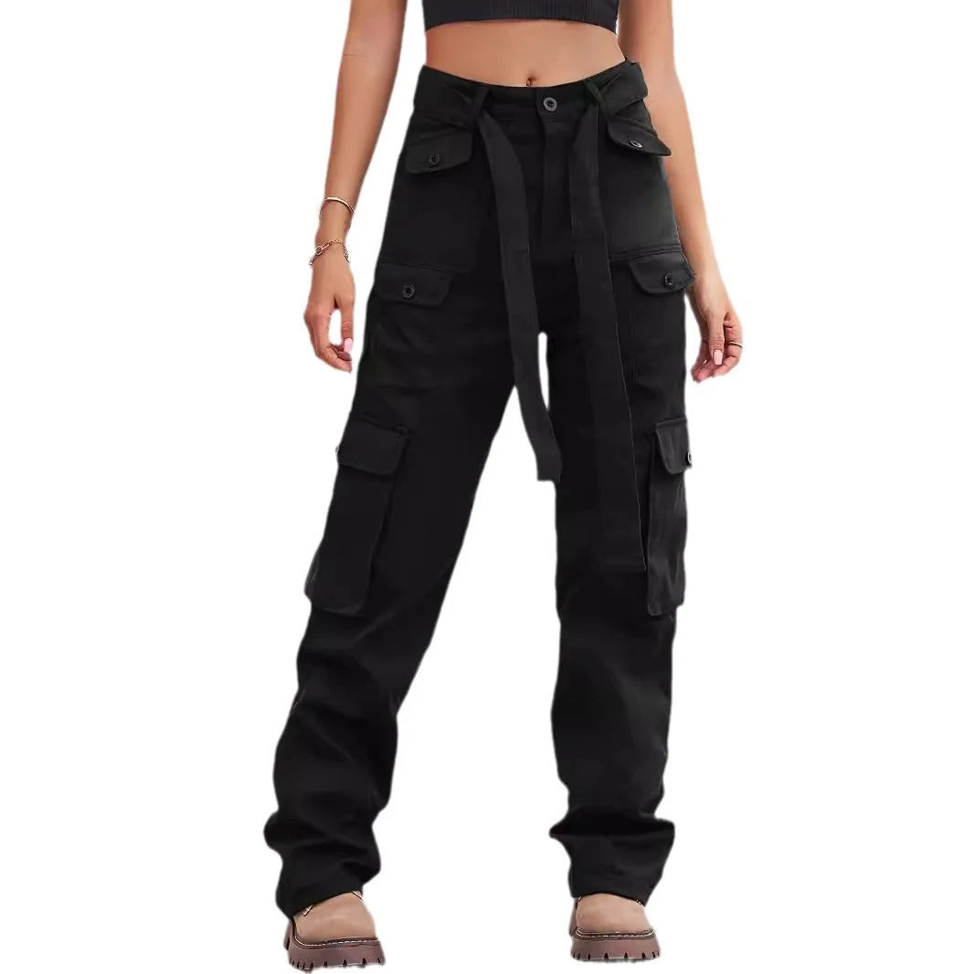 Cargo Pants for Women – Black High Waisted Cargo Pants with Belt