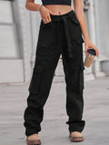 Cargo Pants for Women – Black High Waisted Cargo Pants with Belt