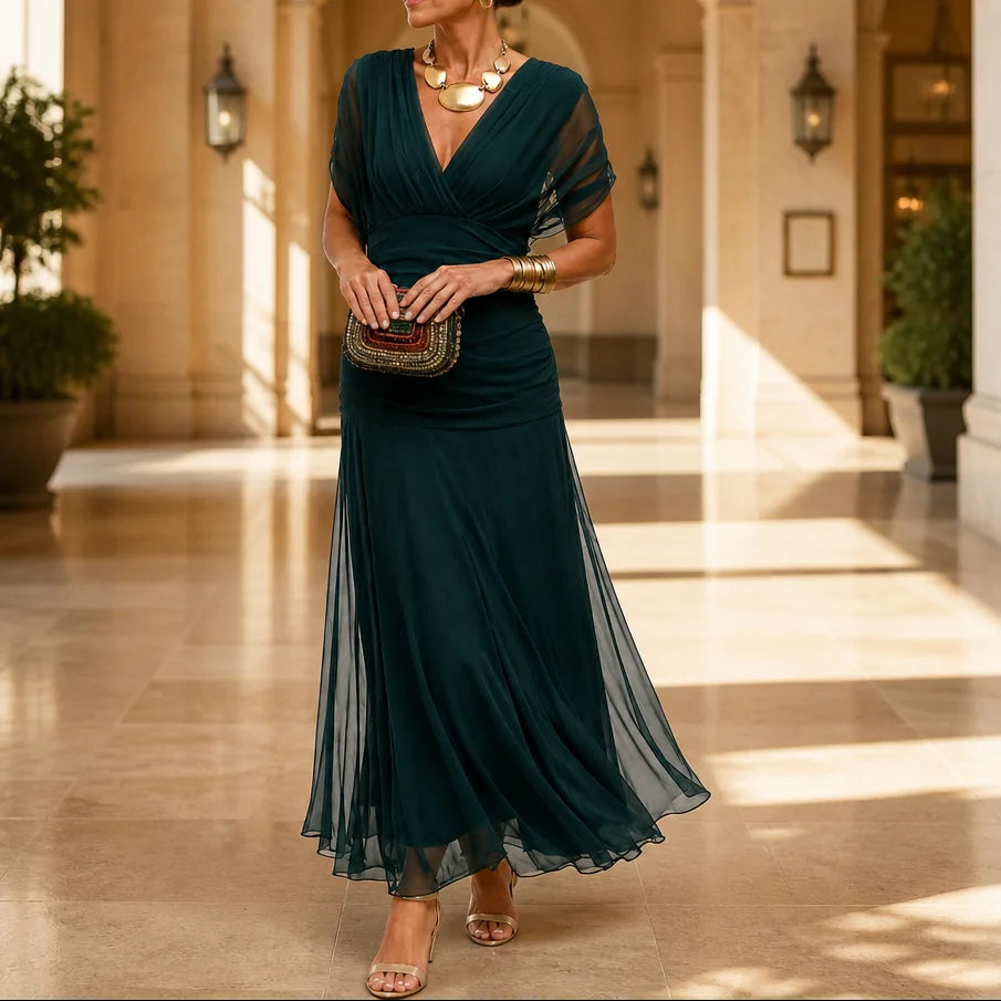 Chiffon Maxi Dress – Dark Brown Off Shoulder Draped Mermaid