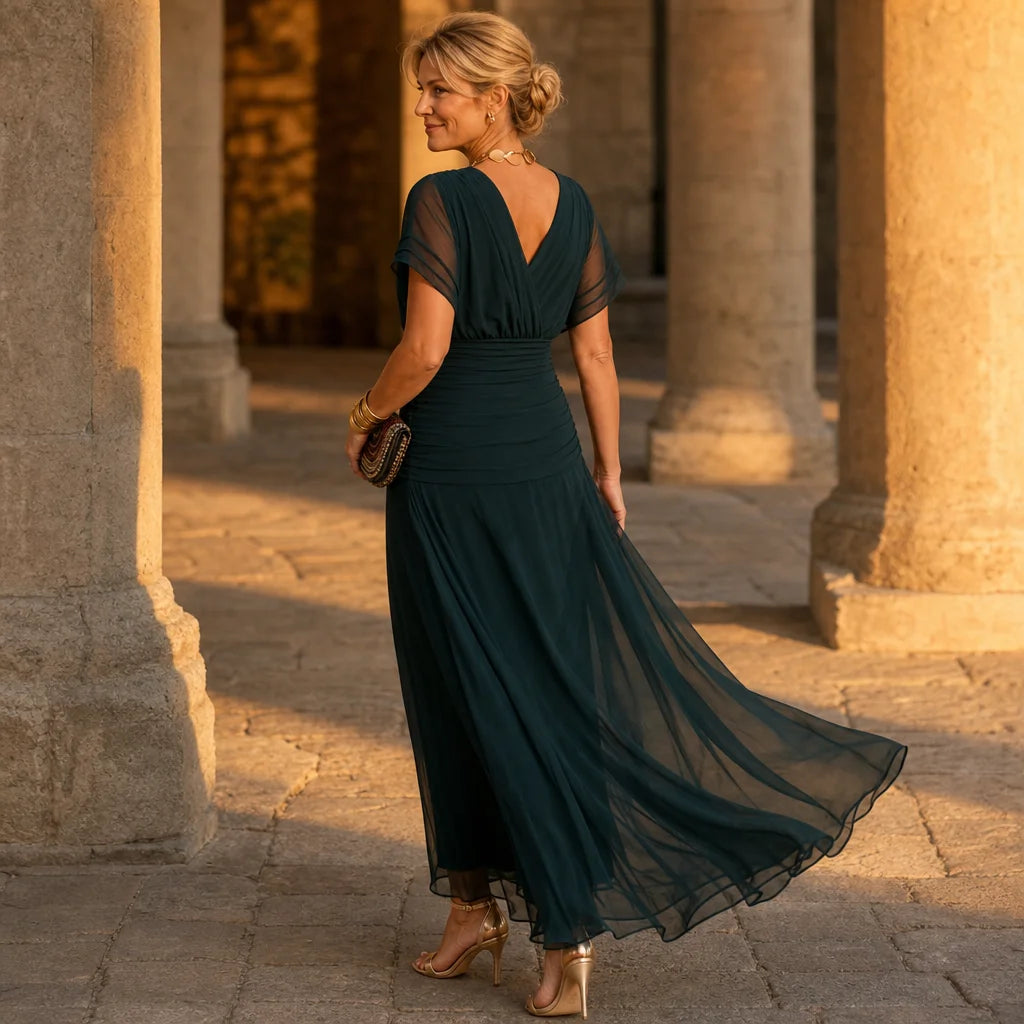 Chiffon Maxi Dress – Dark Brown Off Shoulder Draped Mermaid