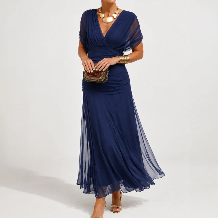 Chiffon Maxi Dress – Dark Brown Off Shoulder Draped Mermaid