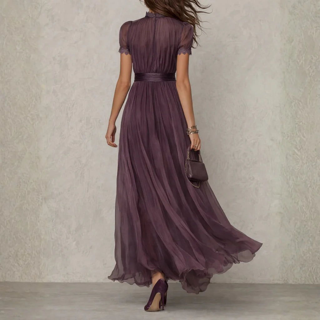 Chiffon Maxi Dress with Tie Neck