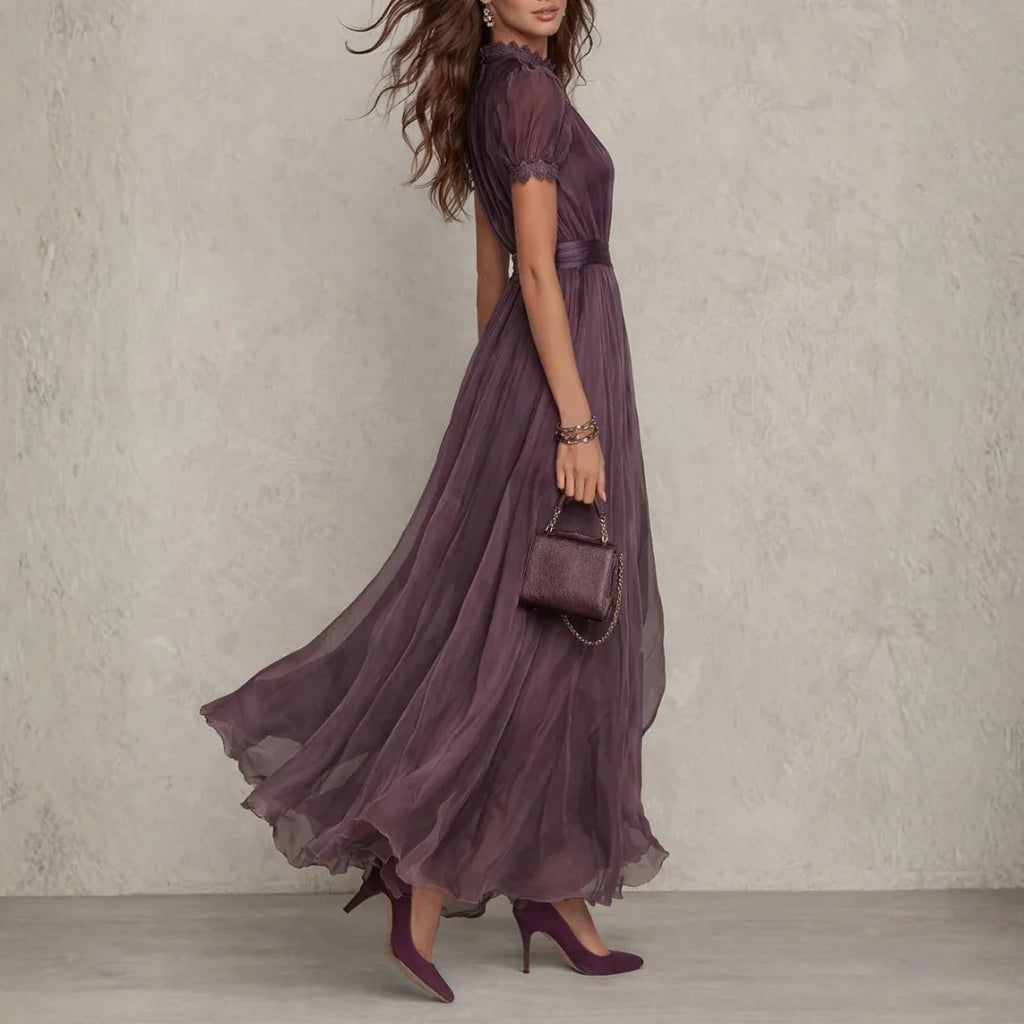 Chiffon Maxi Dress with Tie Neck