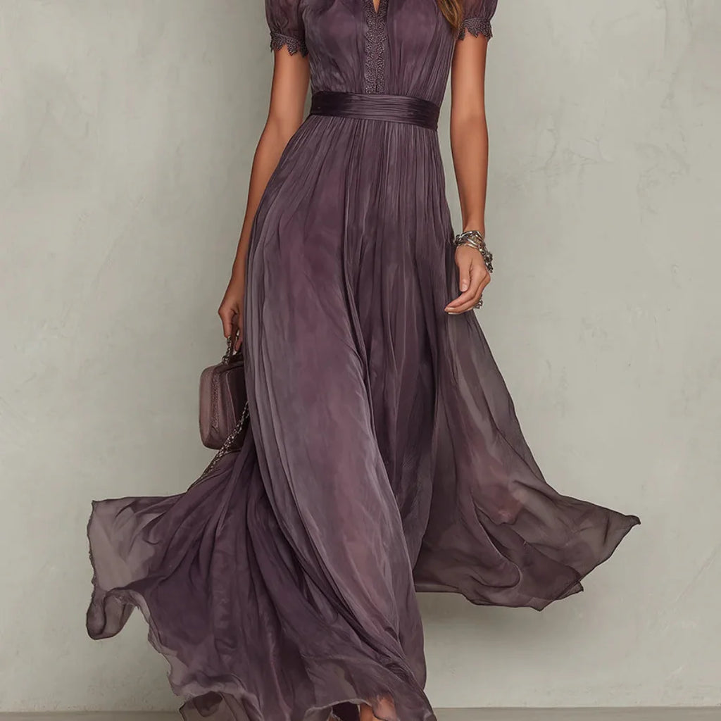 Chiffon Maxi Dress with Tie Neck