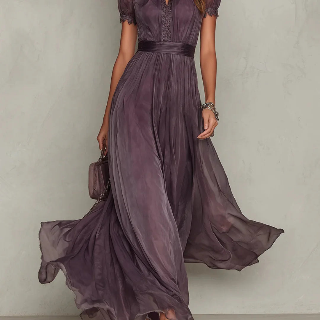 Chiffon Maxi Dress with Tie Neck