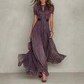 Chiffon Maxi Dress with Tie Neck