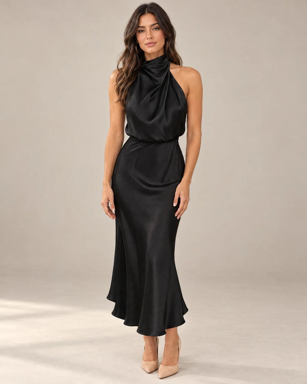 satin cowl neck maxi dress – Black