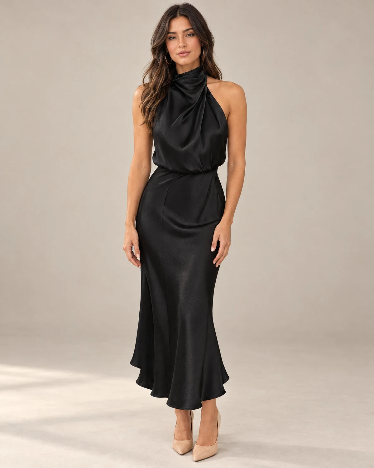 satin cowl neck maxi dress – Black