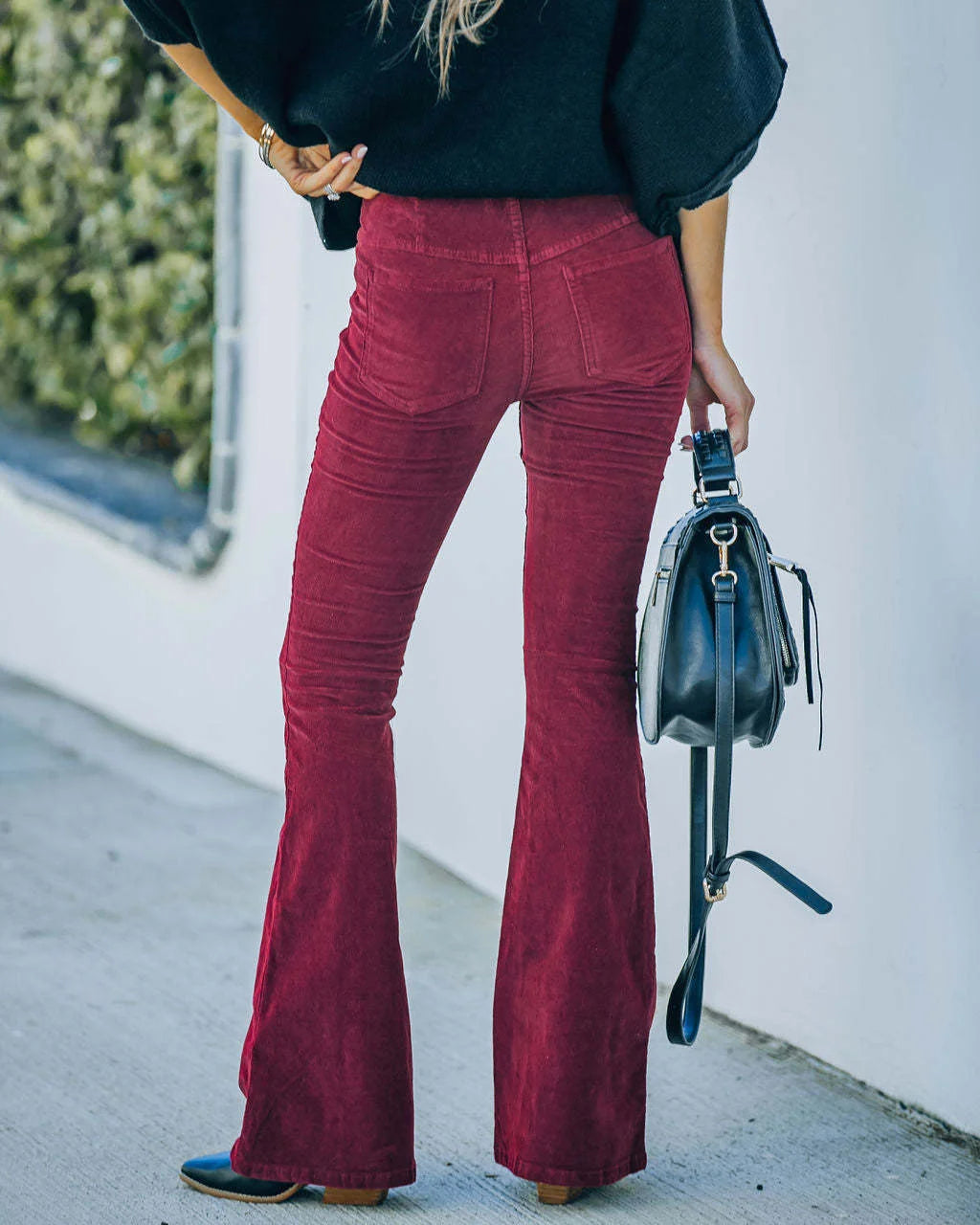 Corduroy Pants – Red High-Waisted Stretch Flare