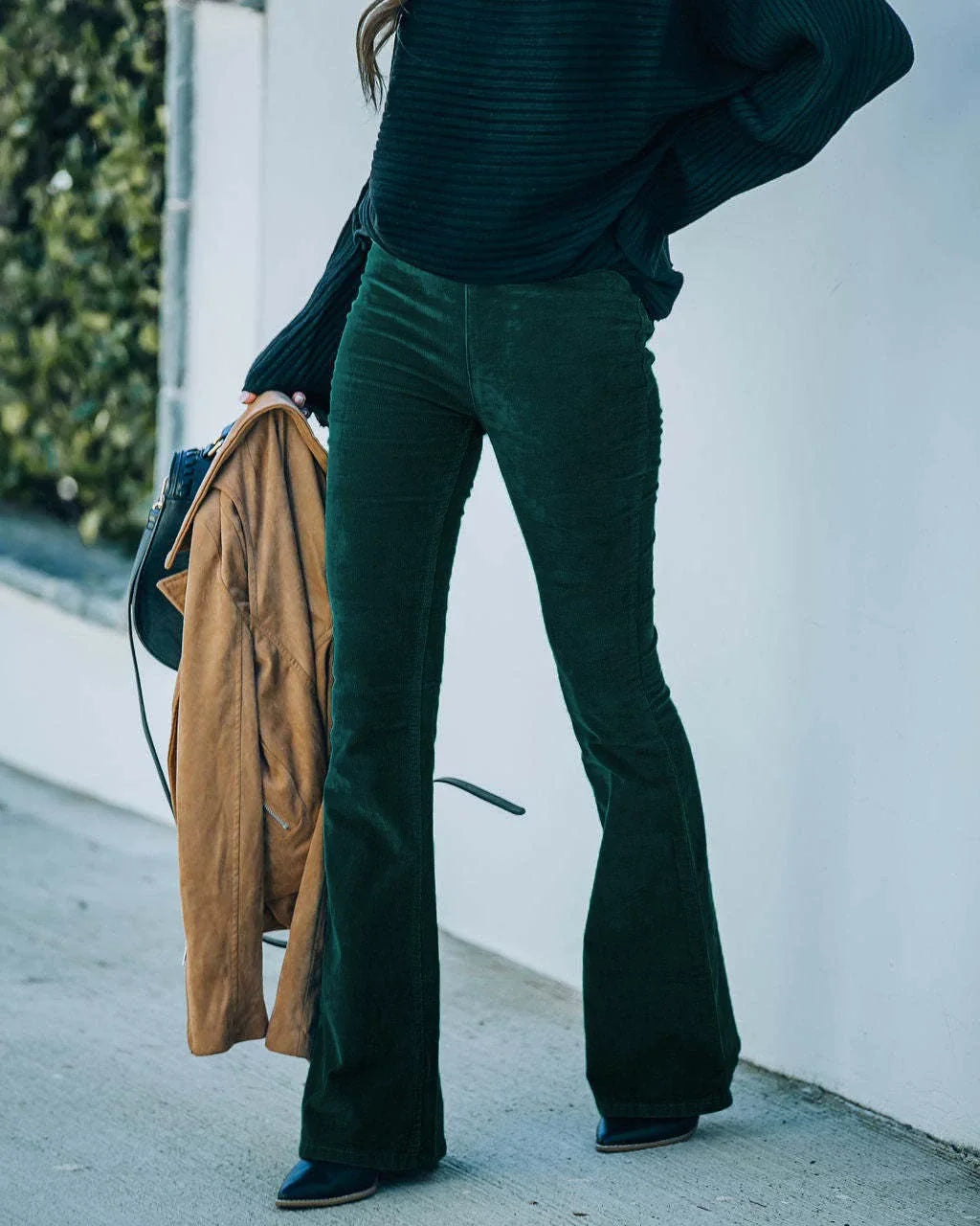 Corduroy Pants – Red High-Waisted Stretch Flare