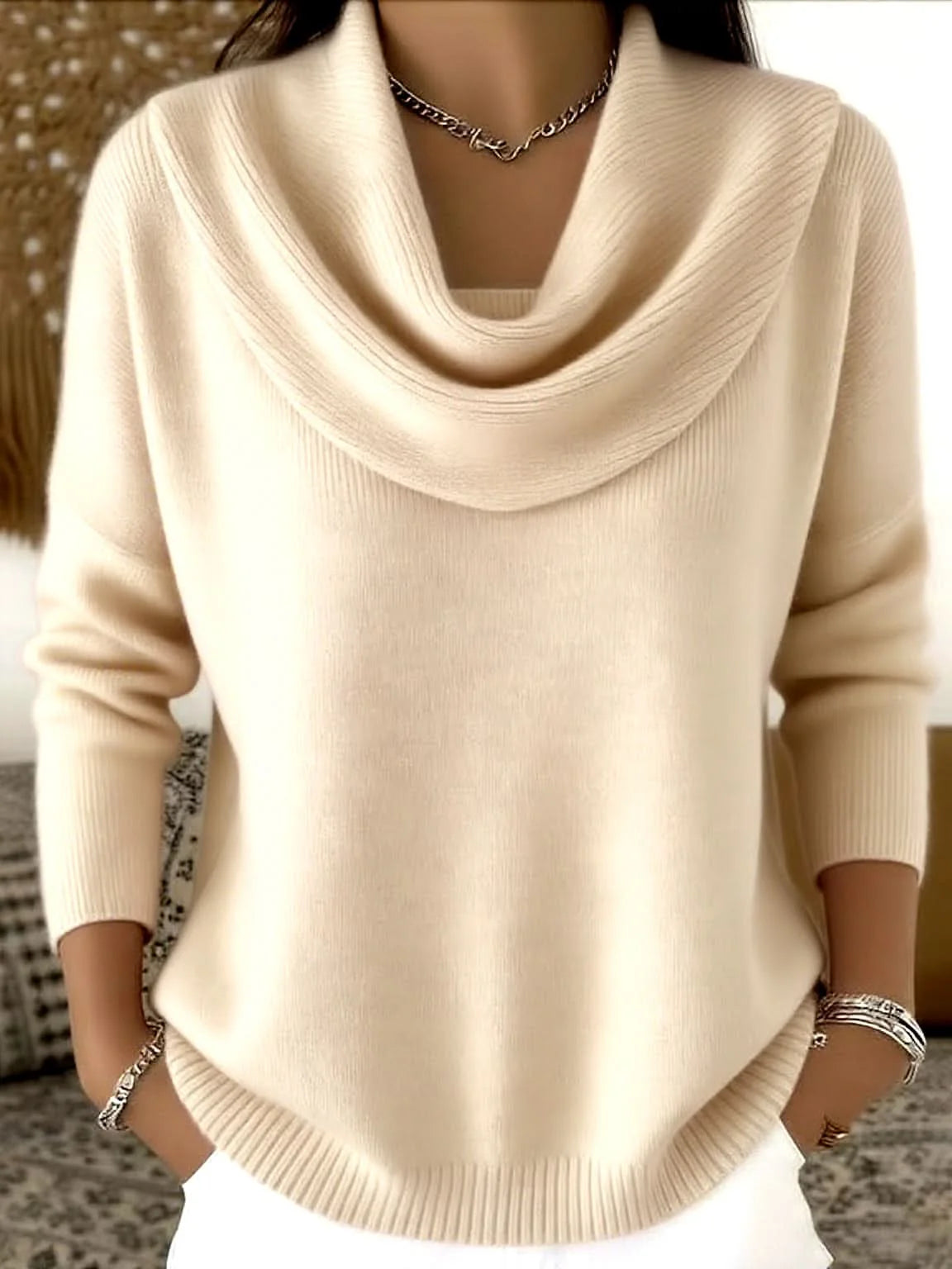 Cowl Neck Relaxed Knit Sweater