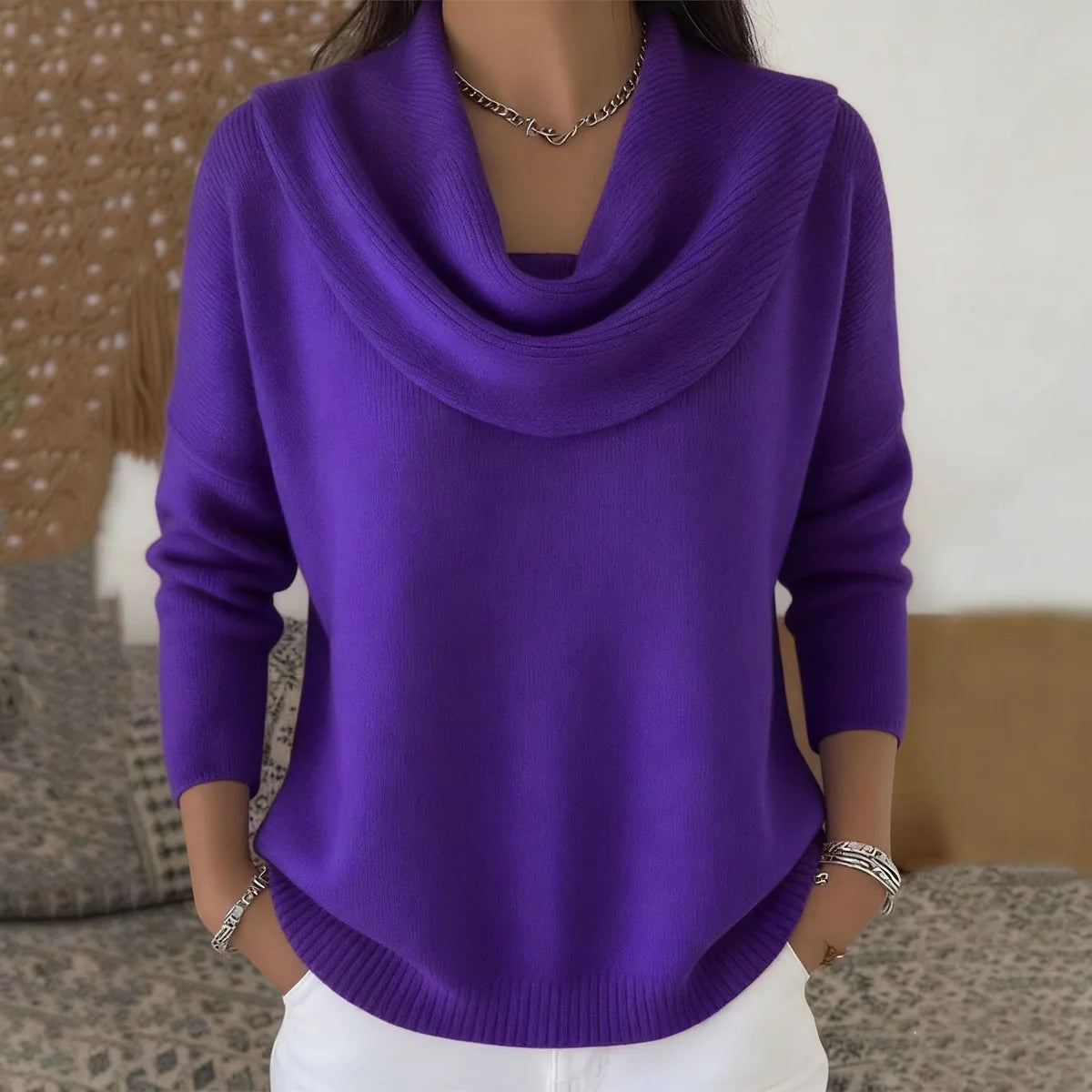 Cowl Neck Relaxed Knit Sweater