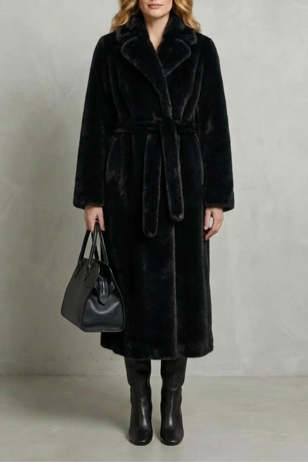 Faux Fur Coat – Ivory Long Belted Fur Coat Oversized
