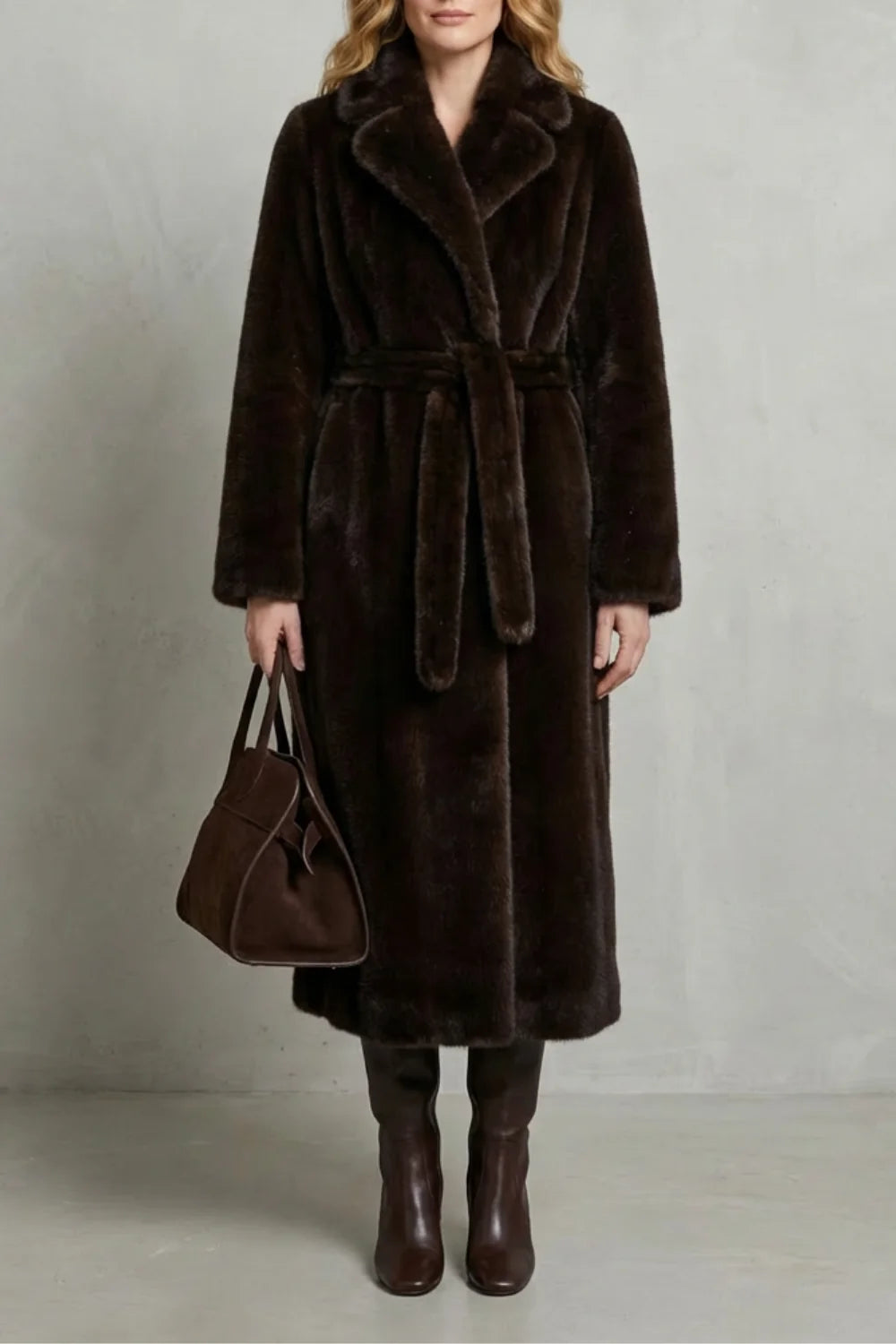 Faux Fur Coat – Ivory Long Belted Fur Coat Oversized