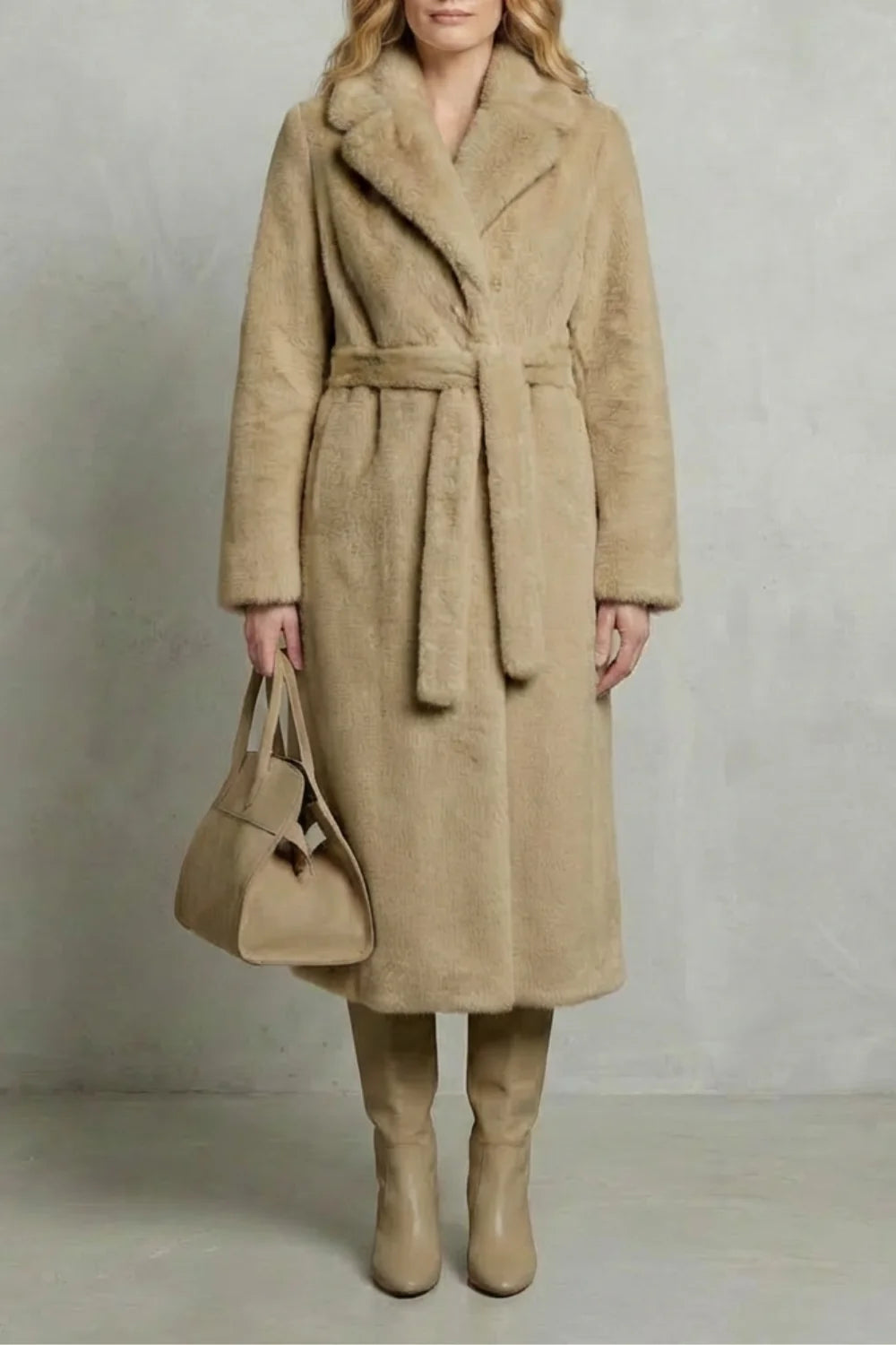 Faux Fur Coat – Ivory Long Belted Fur Coat Oversized