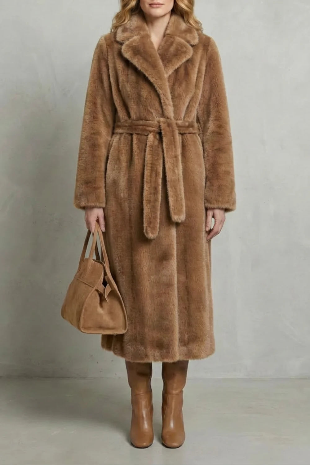Faux Fur Coat – Ivory Long Belted Fur Coat Oversized