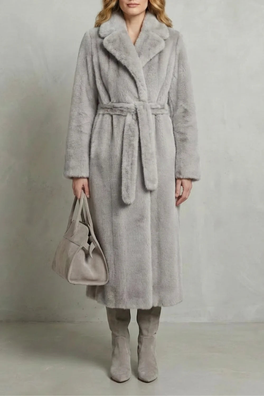 Faux Fur Coat – Ivory Long Belted Fur Coat Oversized