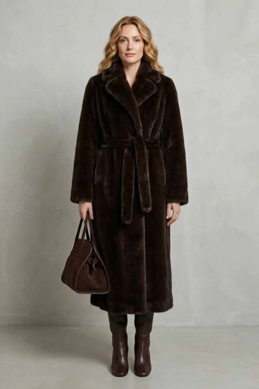 Faux Fur Coat – Ivory Long Belted Fur Coat Oversized