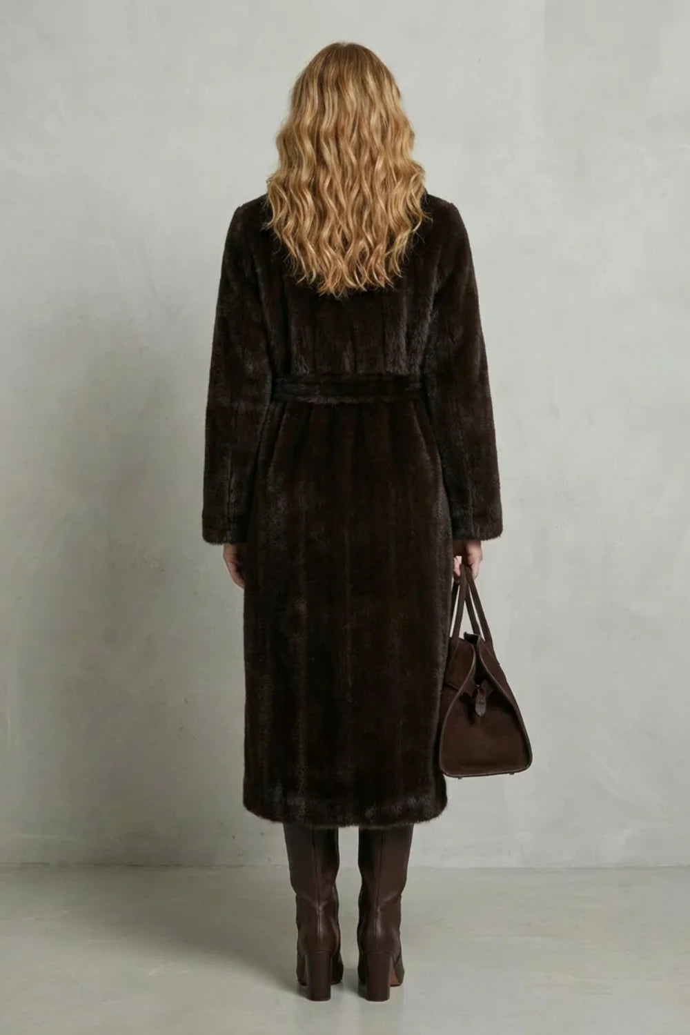 Faux Fur Coat – Ivory Long Belted Fur Coat Oversized