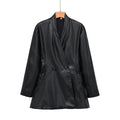 Faux Leather Coat Double Breasted Midi