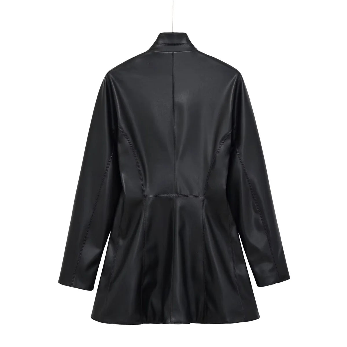 Faux Leather Coat Double Breasted Midi