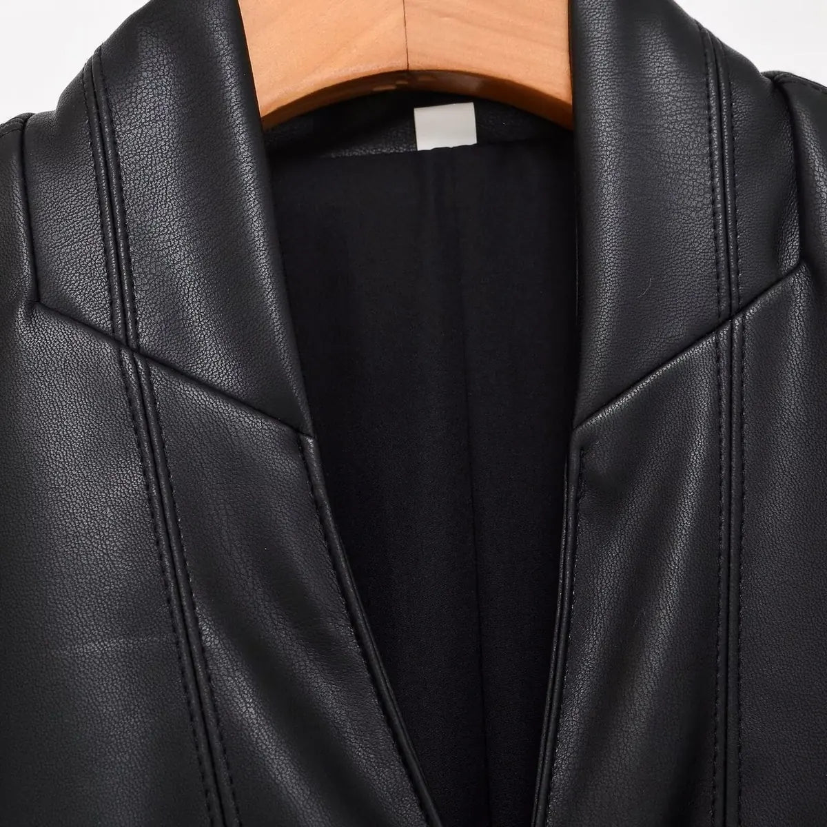 Faux Leather Coat Double Breasted Midi