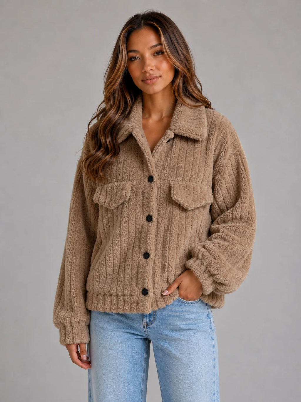 Fuzzy Cardigan – Cream Sherpa Teddy Jacket Button Up