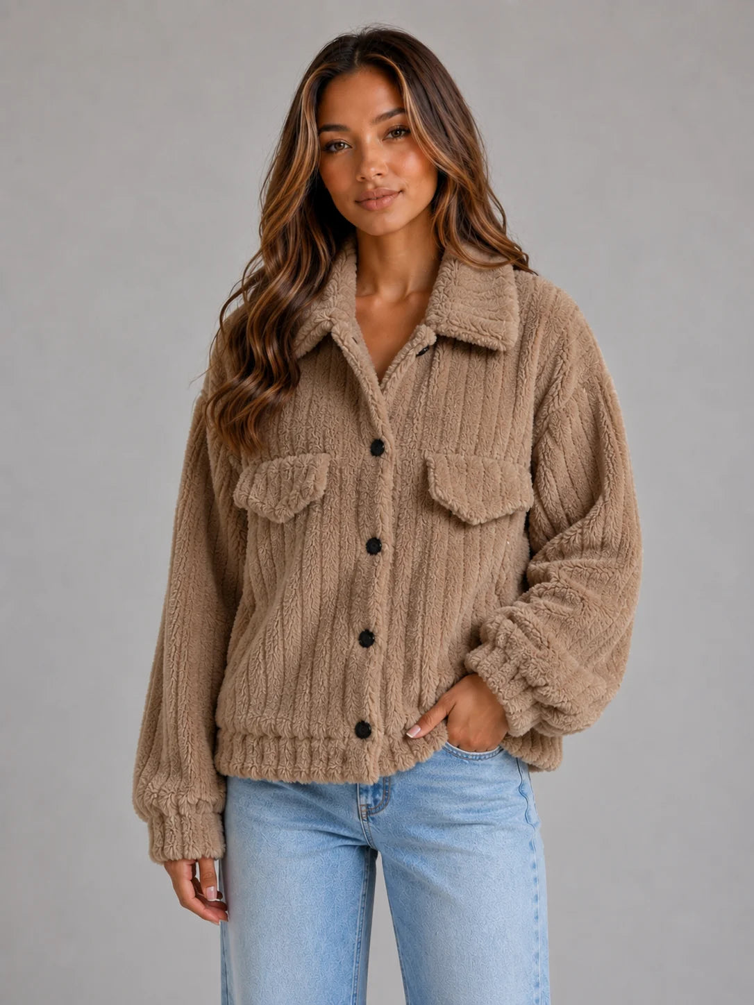 Fuzzy Cardigan – Cream Sherpa Teddy Jacket Button Up