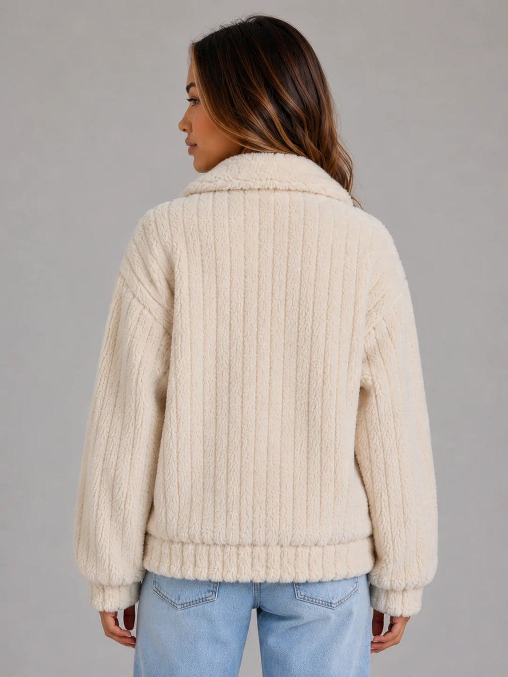 Fuzzy Cardigan – Cream Sherpa Teddy Jacket Button Up
