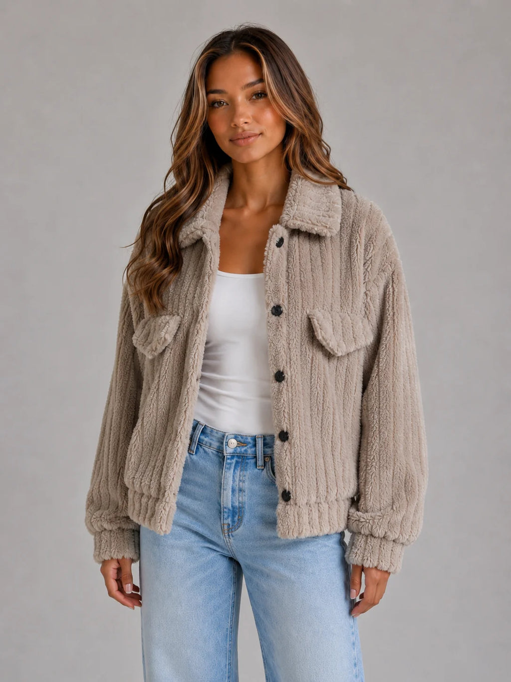 Fuzzy Cardigan – Cream Sherpa Teddy Jacket Button Up