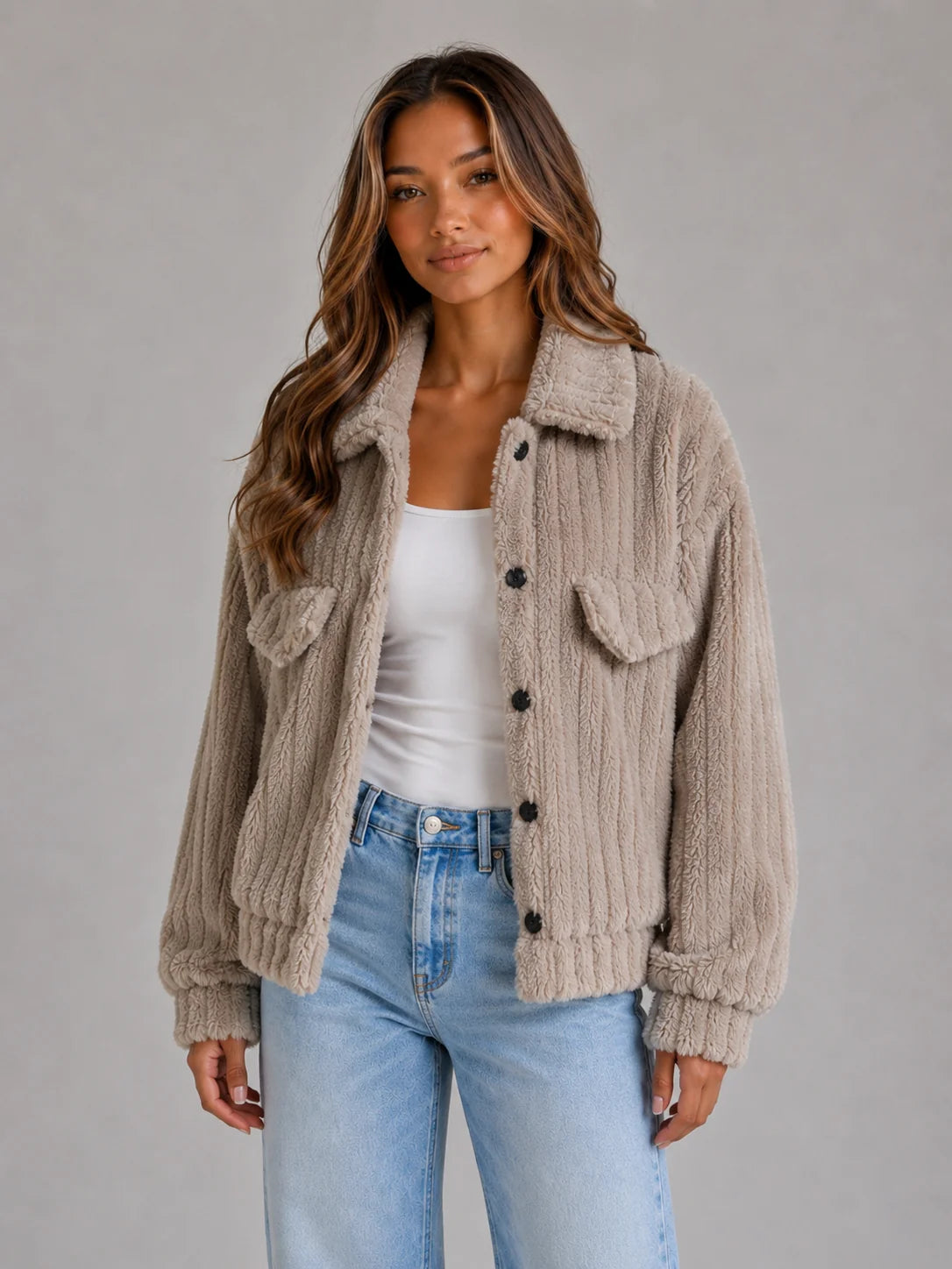 Fuzzy Cardigan – Cream Sherpa Teddy Jacket Button Up