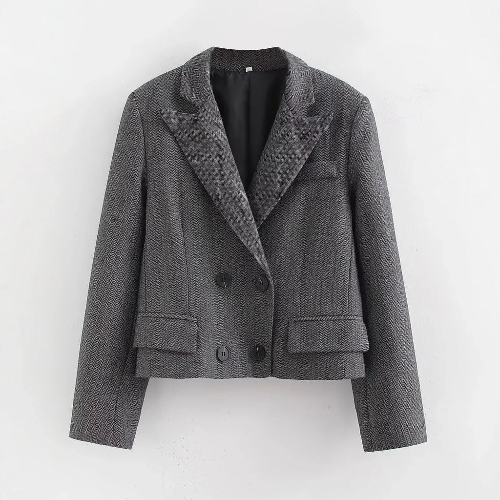 Houndstooth Blazer Double Breasted Cropped