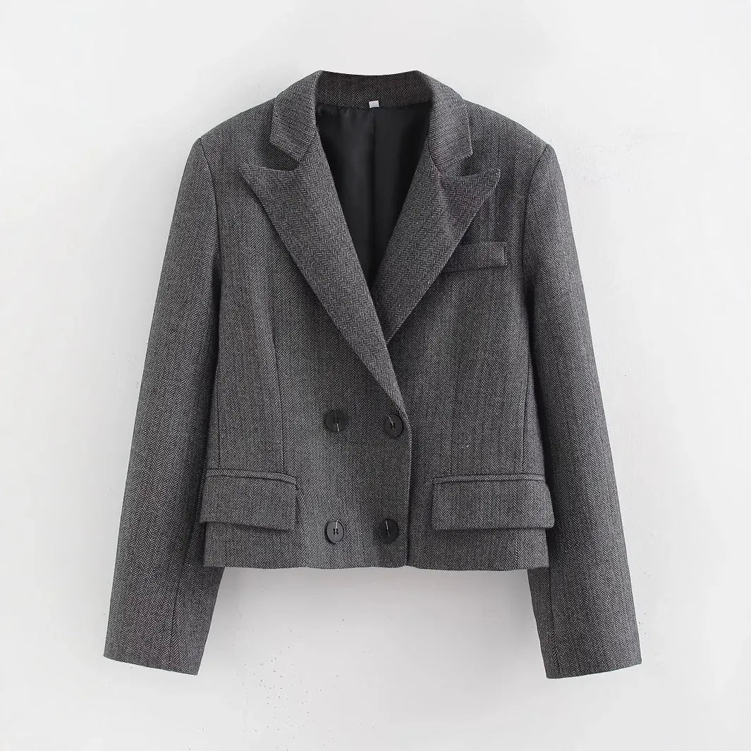 Houndstooth Blazer Double Breasted Cropped