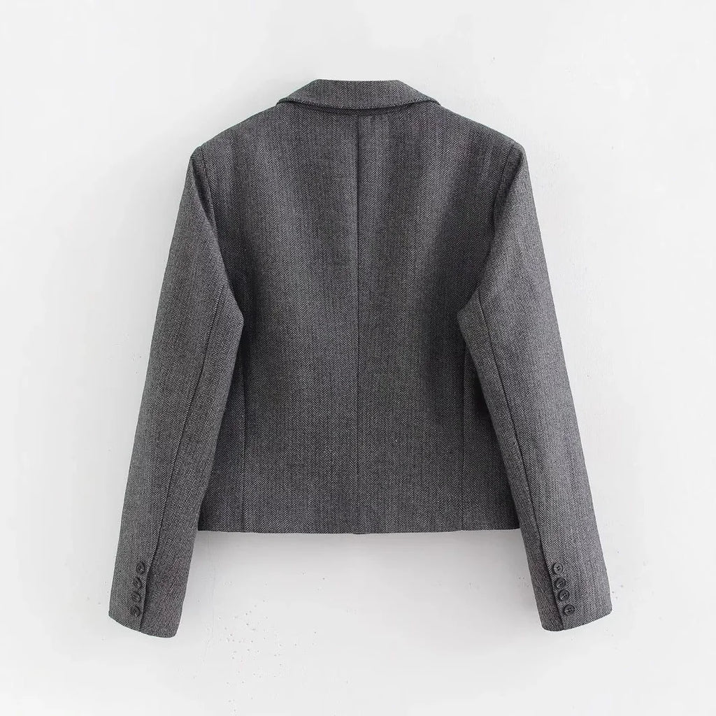 Houndstooth Blazer Double Breasted Cropped
