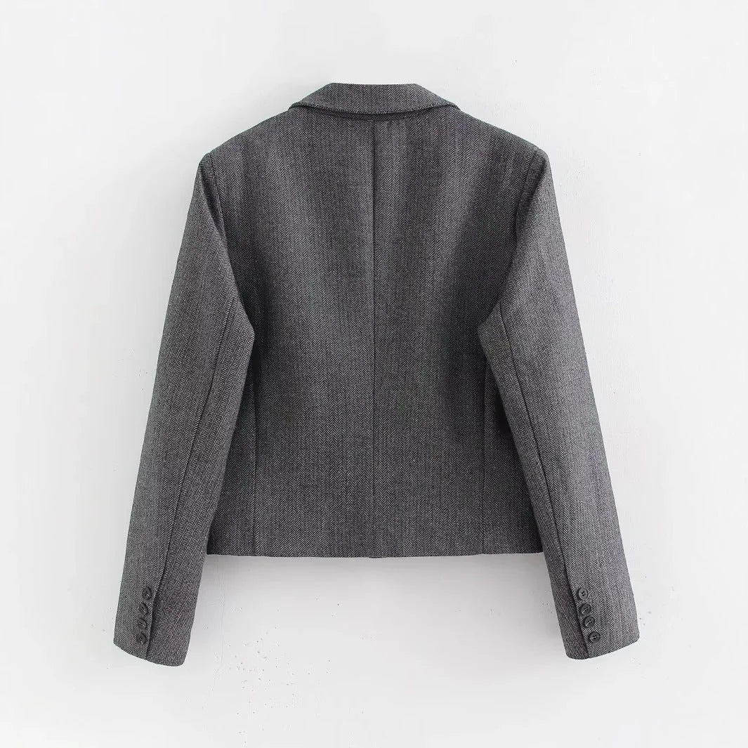 Houndstooth Blazer Double Breasted Cropped