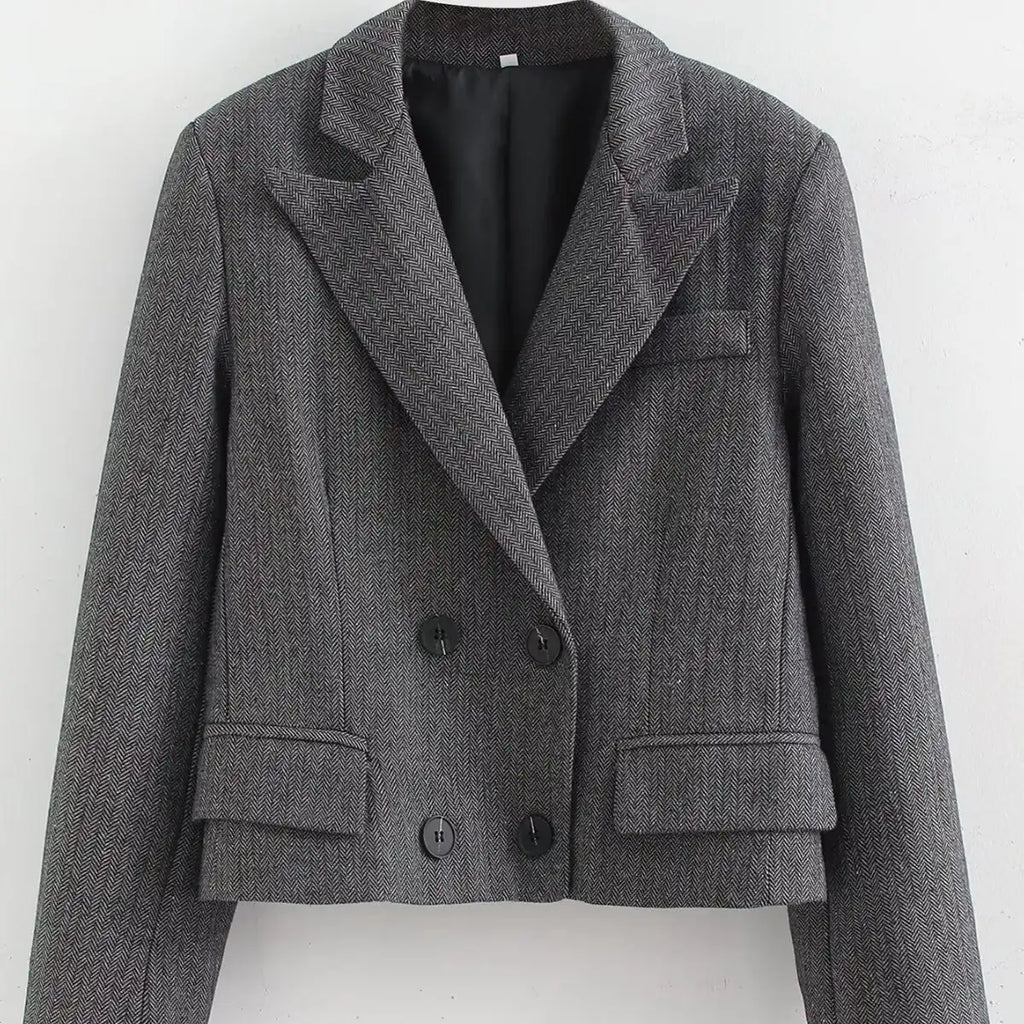 Houndstooth Blazer Double Breasted Cropped