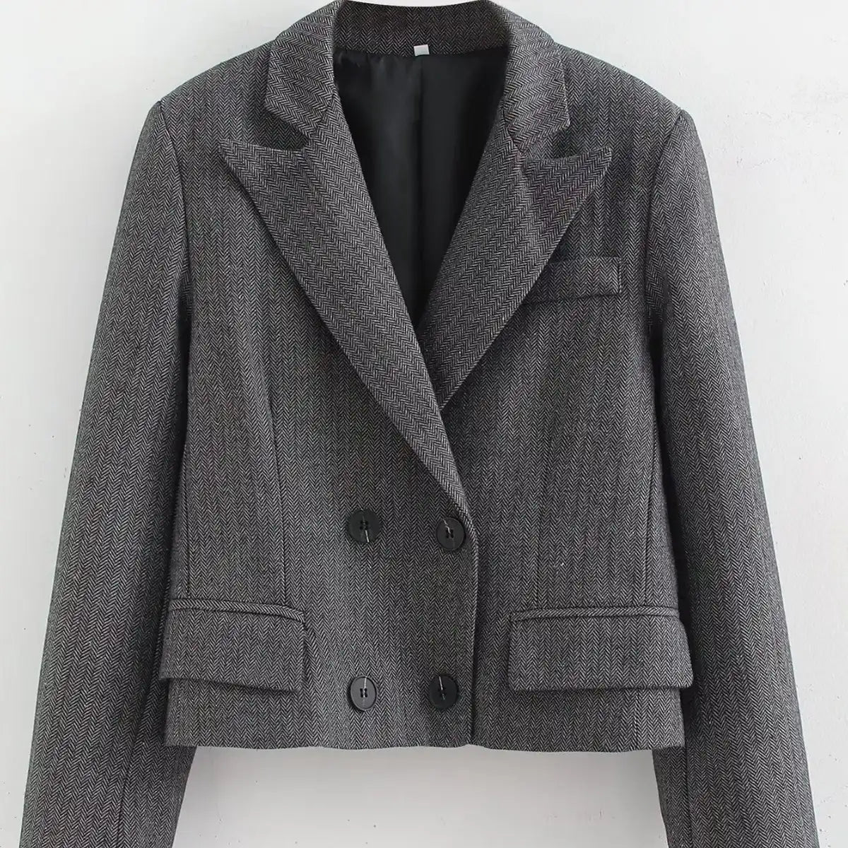 Houndstooth Blazer Double Breasted Cropped