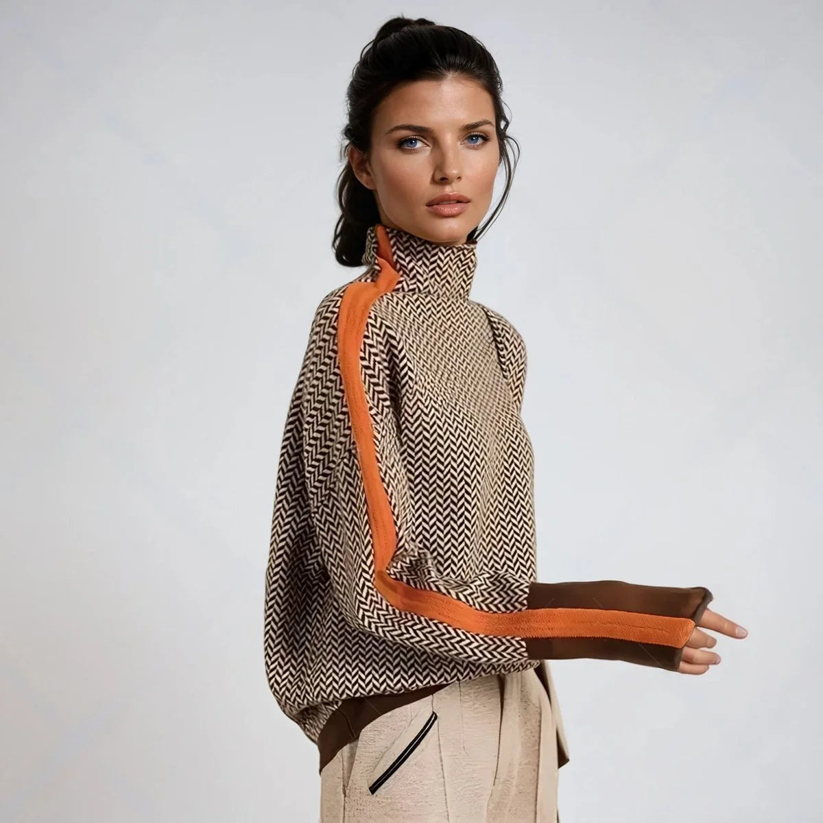 Houndstooth Turtleneck Sweater Oversized