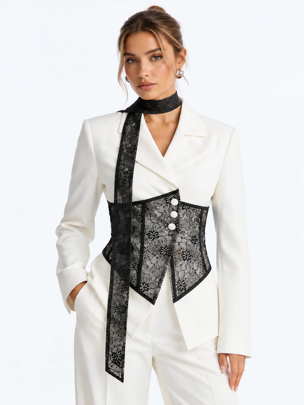 Isabella Lace Corset Blazer with Ribbon Long Sleeve
