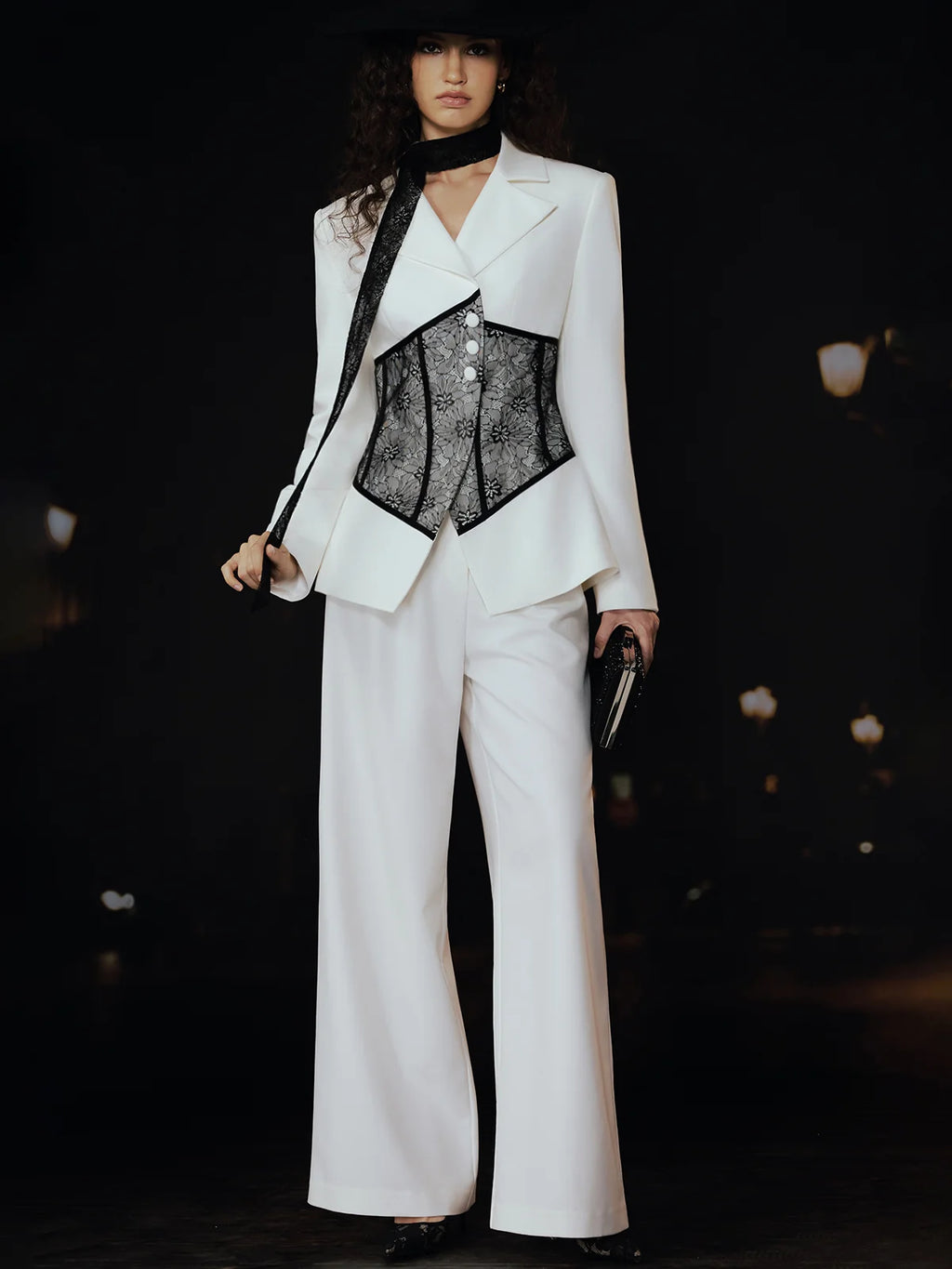 Isabella Lace Corset Blazer with Ribbon Long Sleeve